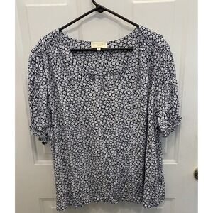 Cynthia Rowley Blue White Floral Blouse V-Neck‎ Puff Sleeve Womens Size 3X